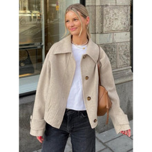 秋季氛围感毛呢外套女欧美跨境甜美高级百搭显瘦翻领长袖呢子大衣