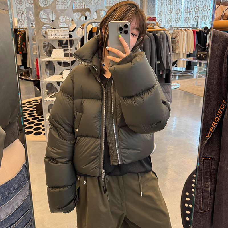 Dark Rick New Stand-Up Collar 90 White Goose down Short down Jacket for Women Turtle Jacket Puffer Coat
