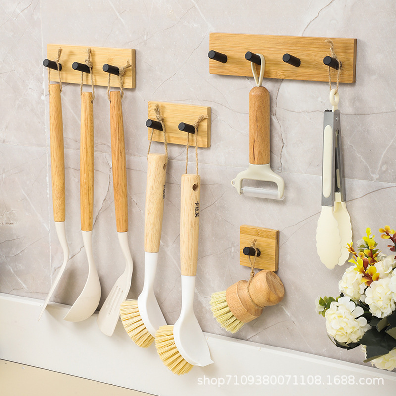 Bamboo and Wood Coat Hooks for Entryway, Simple Hallway Hooks, Bedroom Door Hooks, Wall Adhesive Coat Hooks