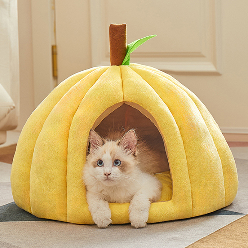 Cama para gatos Four Seasons Cama para gatos universal Cama para perros Gato Cerrado y seguro Nido para dormir Casa de escape Nido para mascotas engrosado de calabaza