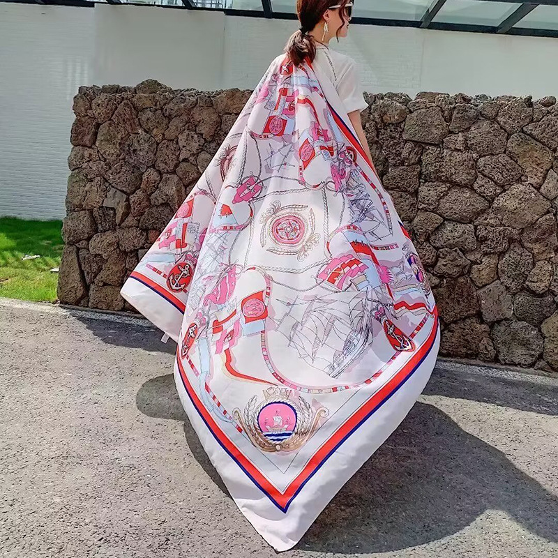 Sopa de satén de twill para mujeres 2025 bufandas de viento nacional de verano tibetanas bufandas de seda protector solar lago Qinghai turismo foto toalla de playa