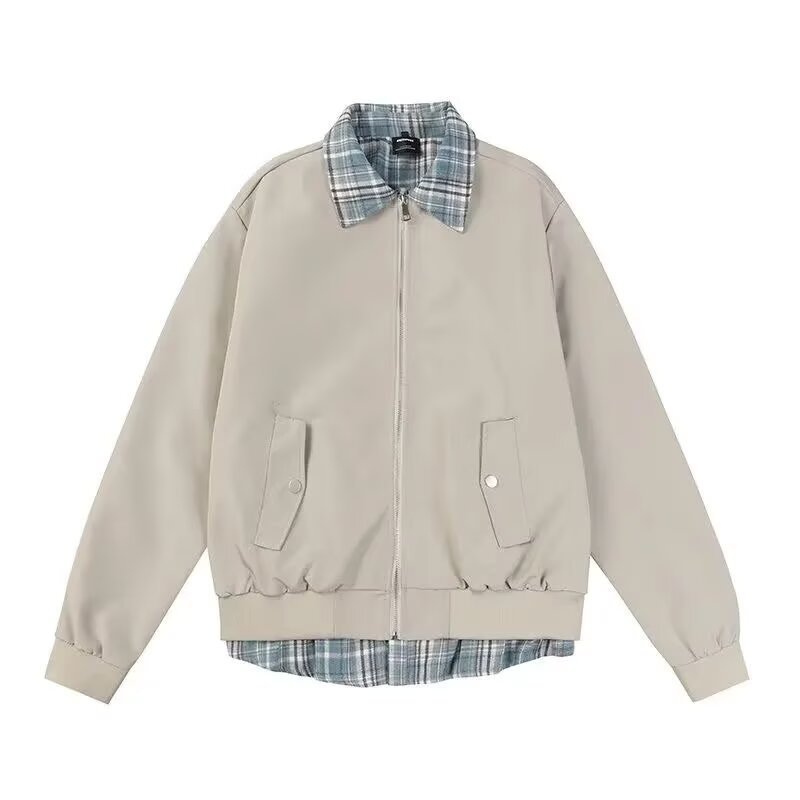 老钱风假两件外套男女春秋季新款拼接撞色宽松cleanfit飞行服夹克|undefined