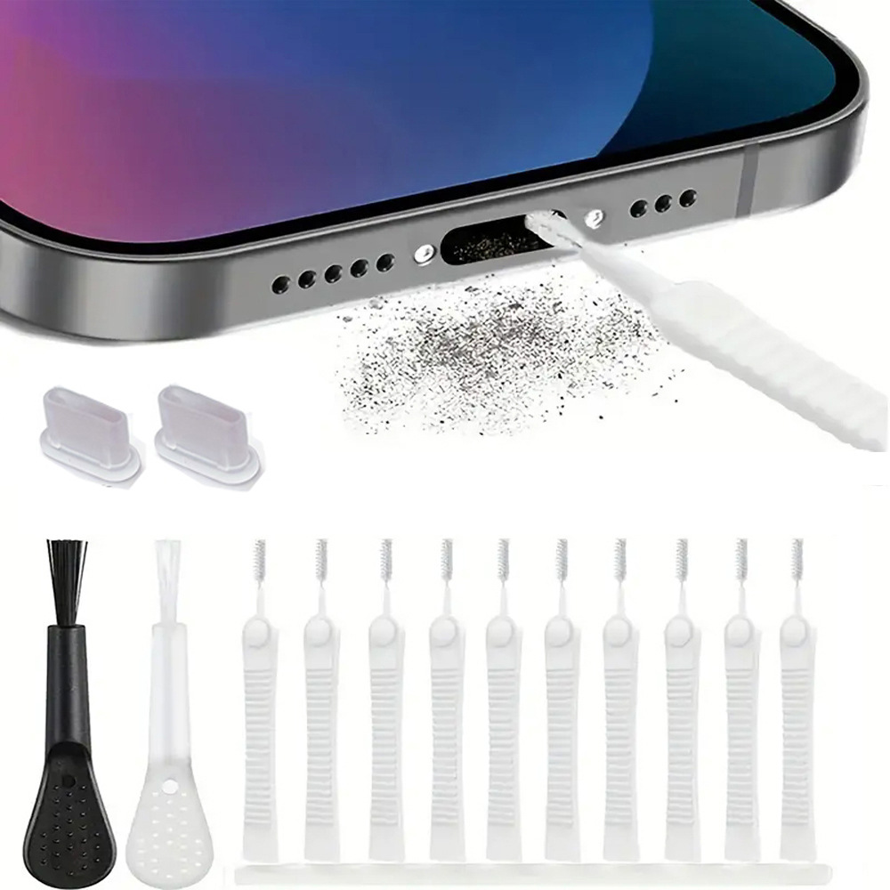 Type-C Veri Portu USB Toz Kapağı Telefon Şarj Portu Silikon Toz Kapağı Fırçalı Temizleme Seti