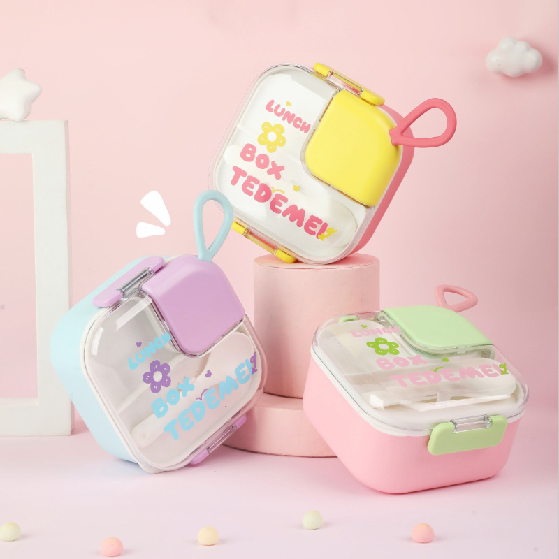 Children's cartoon 304 stainless steel lunch box square baby tableware compartment lunch box small lunch box portable
