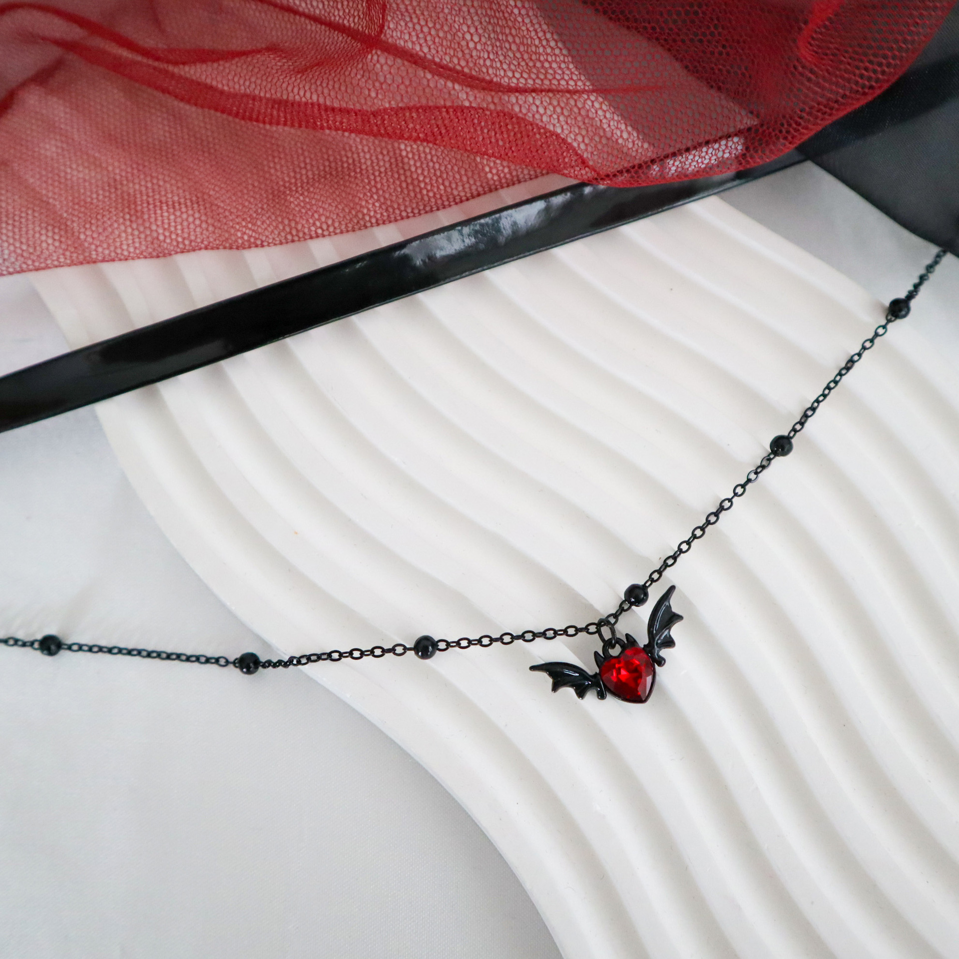 Black Bat Choker Necklace Halloween Double Layer Leather Chain_voghion.com