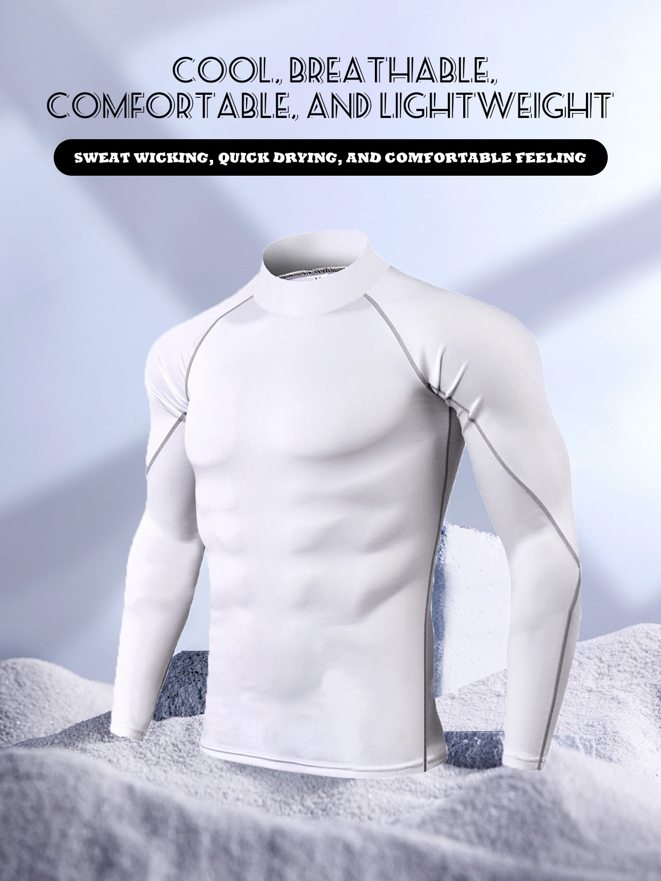 Ropa de fitness de cuello alto de código de belleza Camiseta de secado rápido elástica de manga larga para hombres Ropa para correr Entrenamiento de baloncesto Top de deportes al aire libre