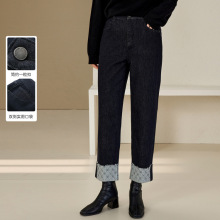 【不易褪色烫钻蛋卷直筒牛仔裤】纤莉秀大码女装胖mm2025春装新款