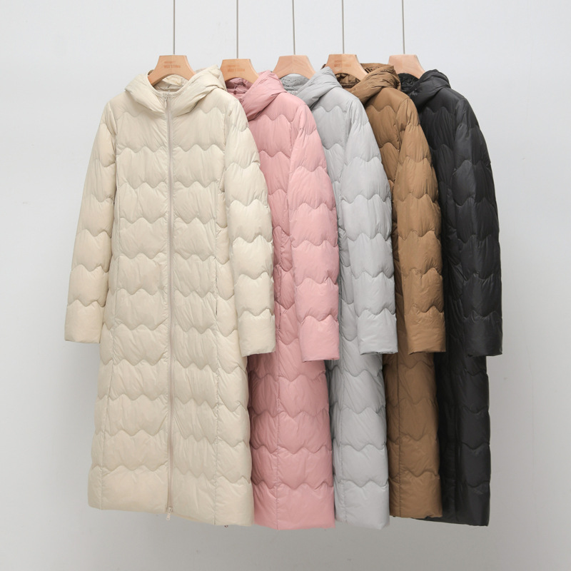 Autumn and Winter New down Jacket Women's Long Over-The-Knee Lightweight Duck down Hooded Korean Style Casual Winter Slimming Look Warm Jacket Autumn and Winter New down Jacket Women's Long Over-The-Knee Lightweight Duck down Hooded Korean Style Casual Winter Slimming Look Warm Jacket