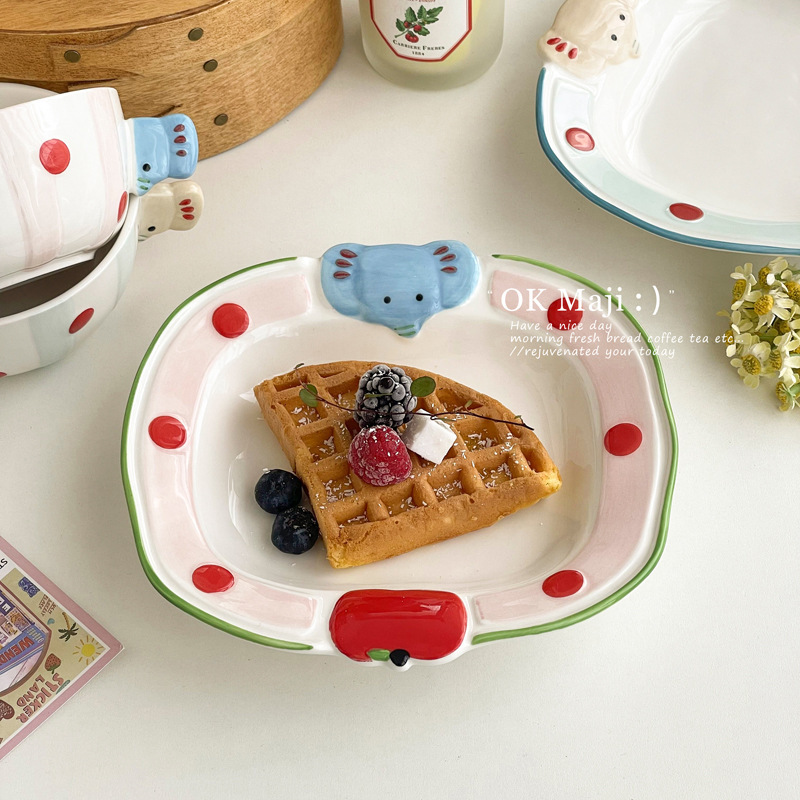 Dessert Plate Cute Creative Afternoon Tea Cake Plate Girls High-Looking Ins Style Home Ceramic Breakfast Plate Dessert Plate Cute Creative Afternoon Tea Cake Plate Girls High-Looking Ins Style Home Ceramic Breakfast Plate