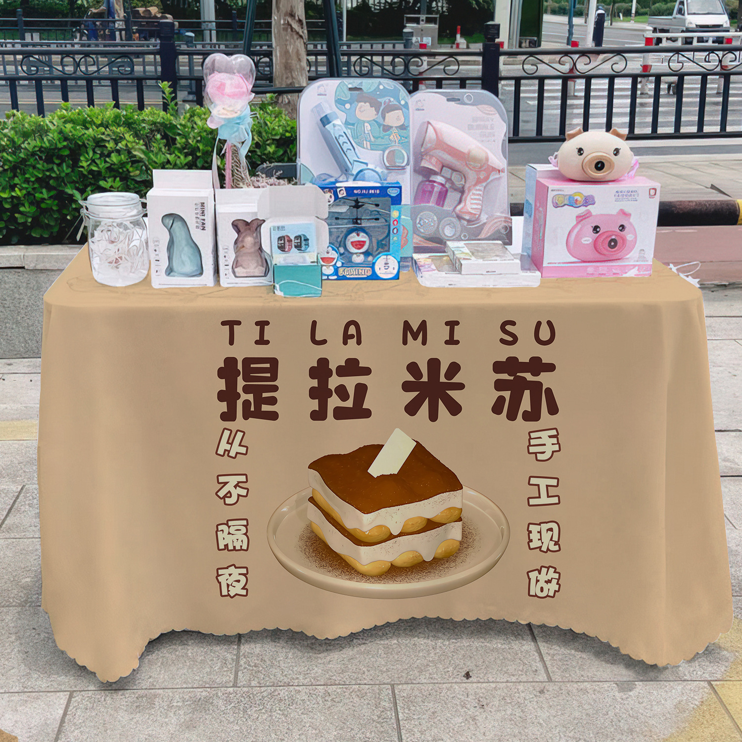 Tiramisu puestos de mercado nocturno puestos de mesa de carteles de decoración de tabla publicitaria tela de publicidad tela colgante