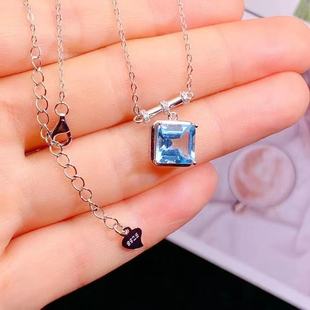 S925 Sterling Silver Topaz Necklace Simple Fashion Square Elegant Exquisite Versatile Gemstone Jewelry Collarbone Chain