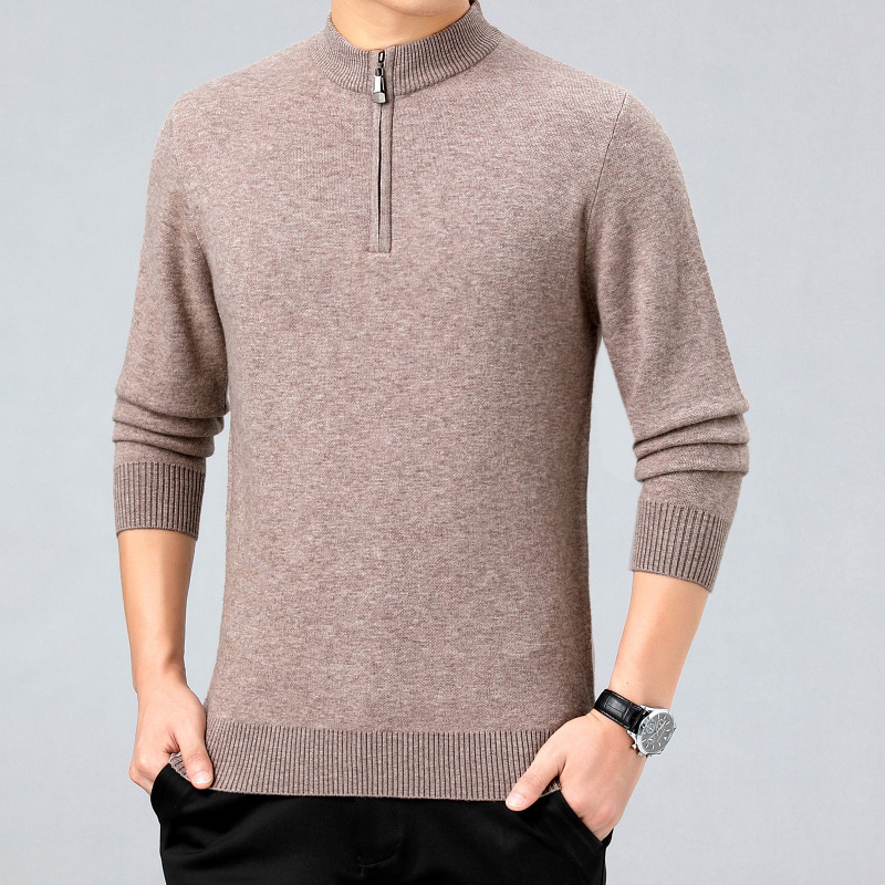 2025新款商场正品男士羊绒衫半高领拉链100%纯山羊绒加厚亲肤毛衣