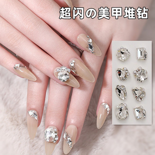 New nail art pile drill finished crooked heart rectangular love fat square axe drill super flash light luxury all-match pearl crystal drill