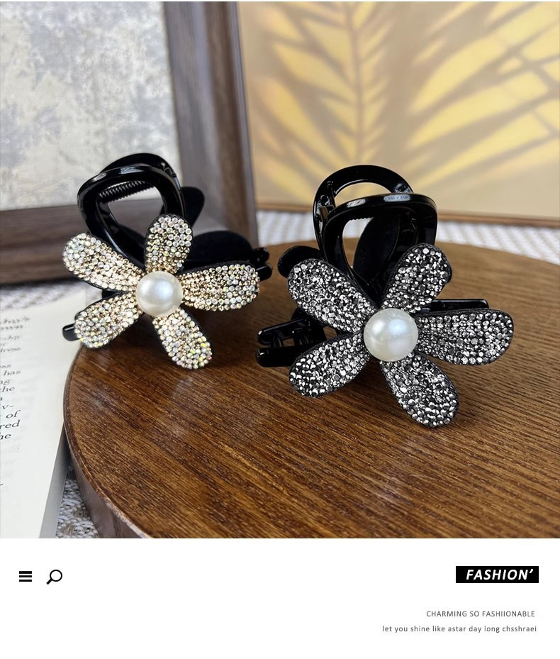 Elegante Blumen Haarspange Mit Strass Und Perlen Für Damen_voghion.com