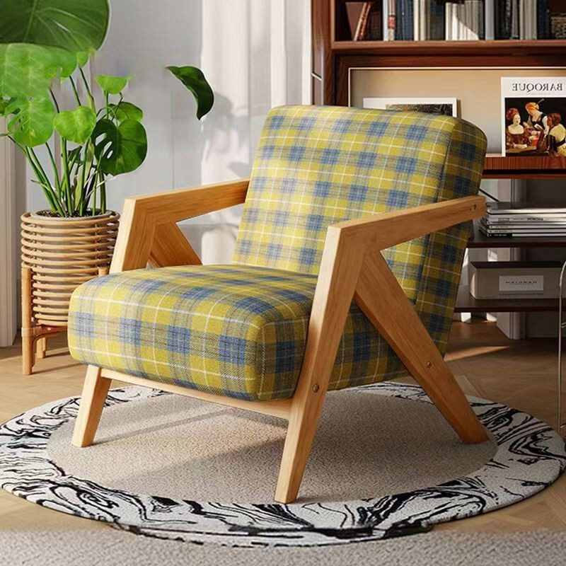 Richard Nordic Solid Wood Single Sofa Chair for Living Room, French-Style Café, Hotel, Vintage Homestay, Balcony Lounge Chair