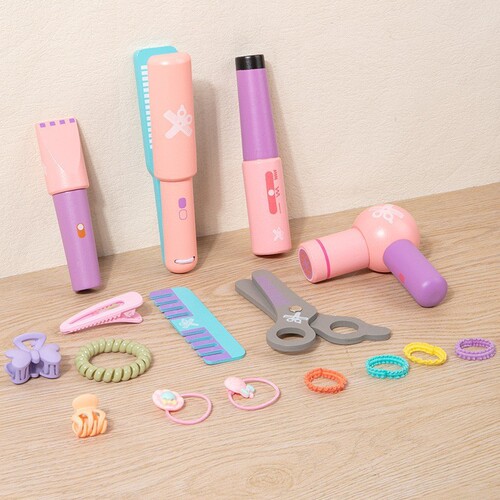 Children's wooden makeup simulation dressing table color play role dress-up toy hairdressing set original wood solid wood toy