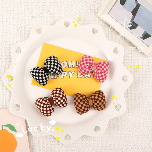 Fabric checkerboard filled with cotton polka dot bow brooch three-dimensional bow tie diy handmade hair accessories materials shoes and socks accessories