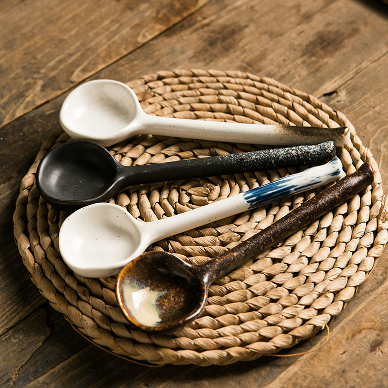Japanese Ceramic Long Handle Soup Spoon For Kitchen And Coffee_voghion.com