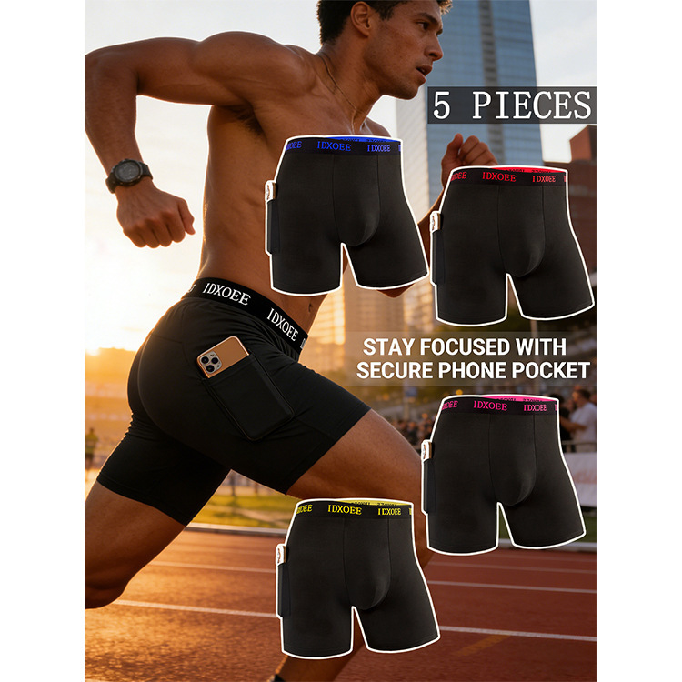 Cross-Border Anti-Chafing Extended Leg Men's Underwear with Pockets, Sports Boxer Shorts, 2025 New Fitness Boxer Briefs