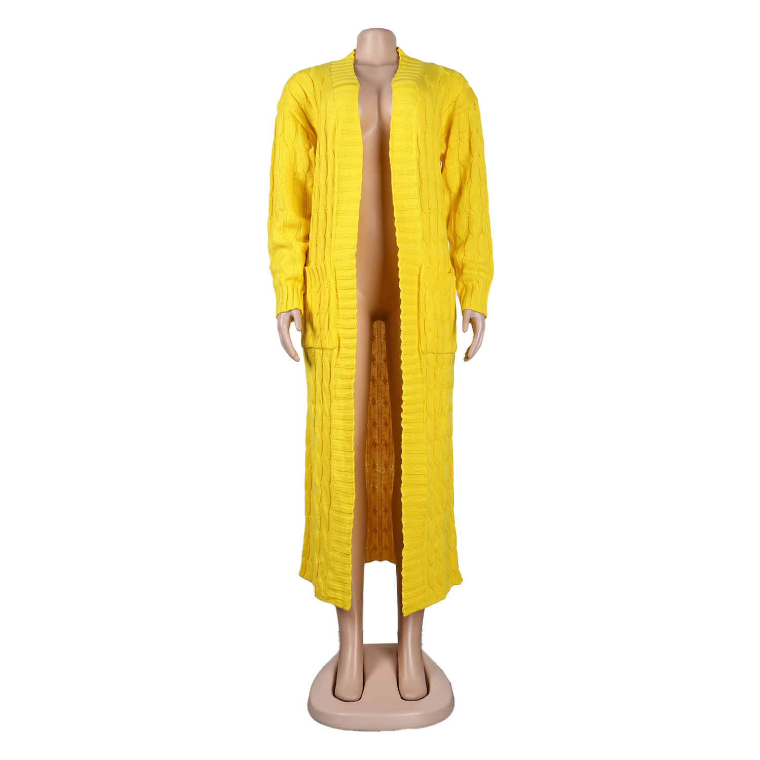 Damen Strickjacke Lang Aus Grobstrick In Unifarben Wintermantel_voghion.com