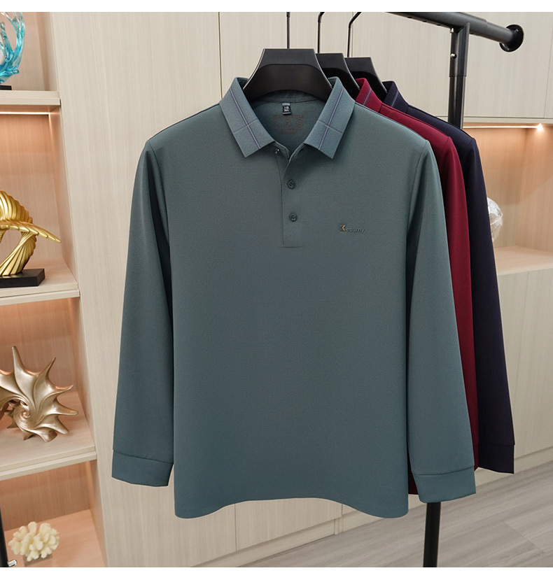 Áo polo nam dài tay cổ bẻ phong cách công sở, chất liệu co giãn không nhăn — Tây Tạng chi tiết 6