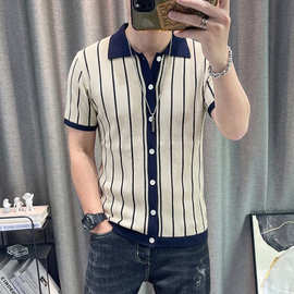 欧美男装2026夏季纯色短袖针织衬衫大码宽松翻领上衣Men's Shirts