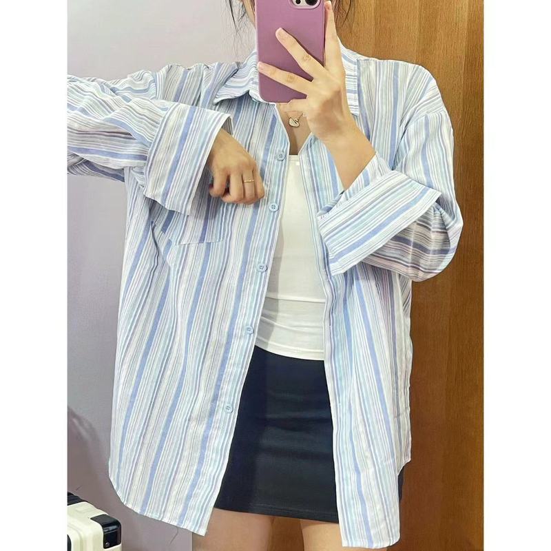森系橘色格纹衬衫女叠穿年轻ins宽松遮肉显瘦长袖衬衣外搭开衫潮|undefined