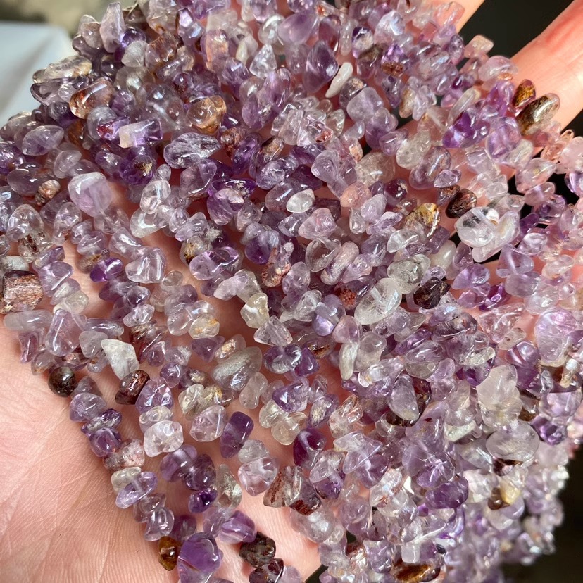 천연 보라색 유령 자갈 긴 끈 자갈 5-7mm 길이 약 85cm