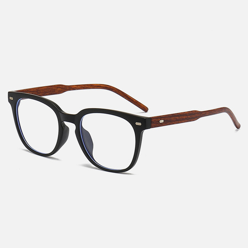 New TR90 spike round frame retro wood grain leg Xiaohongshu style anti-blue light glasses unisex trendy