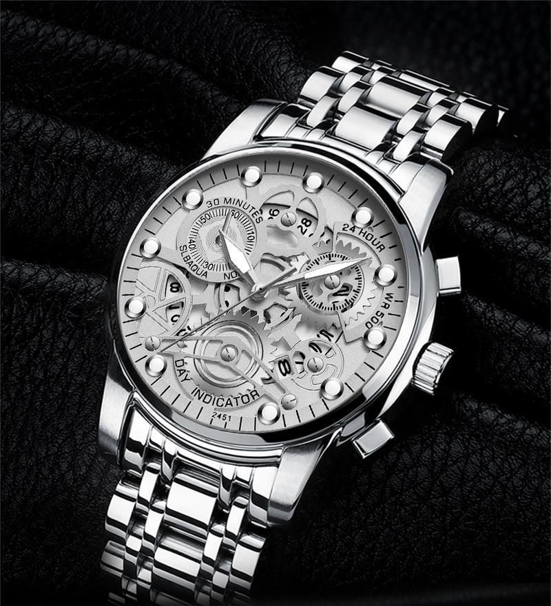 110g Weight Tempered Glass Mirror Material Stainless Steel Strap Material Watch Classification Pointer+Number Display Type Double Side Snaps Buckle Style Round Dial Shape Daily Occasion Quartz Movement Round Pattern Men'S Gender Business Style Business Round Double Side Snaps Quartz Men's Watches