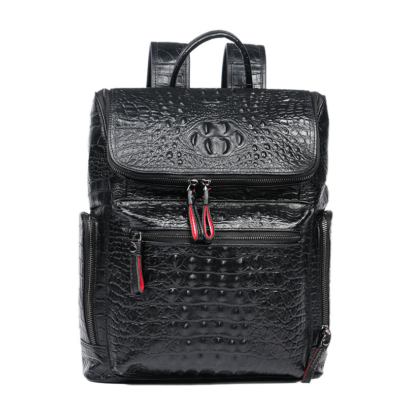 Crocodile Pattern Men's Genuine Leather Backpack Business Computer Bag First Layer Cowhide Travel Bag Casual Simple Cross-Border Hot Style