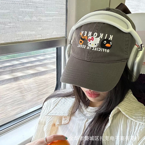 Niche American-style Kitten Bucket Hat for Students, Early Morning Duckbill Hat for Women, Korean Retro Kitty Dopamine Cartoon Hat
