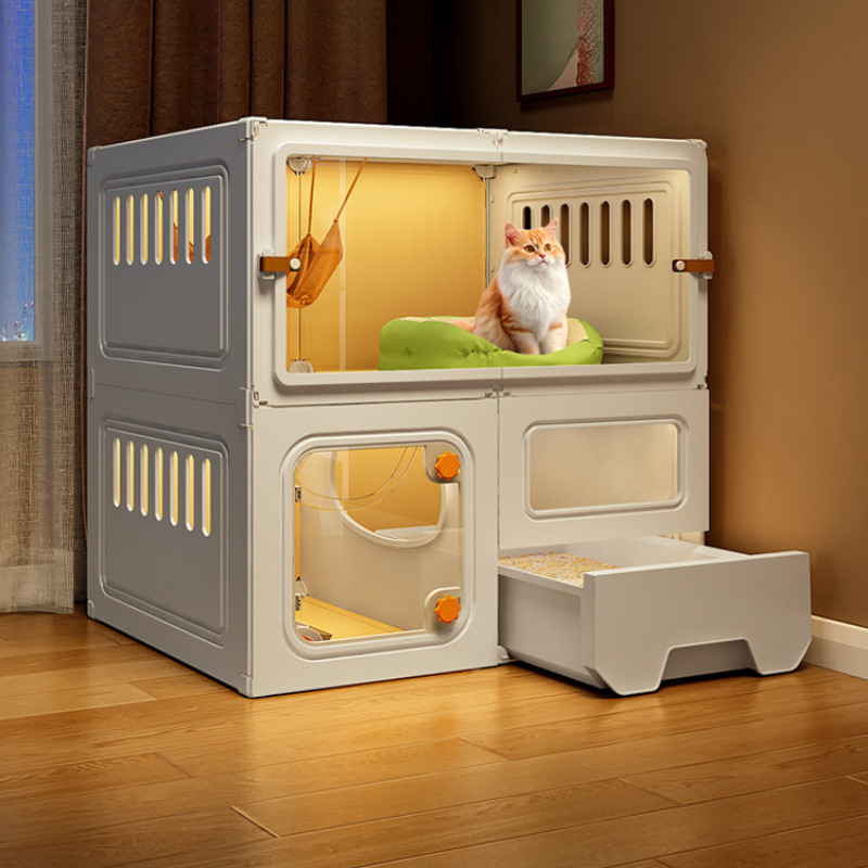 トイレ付きキャットヴィラ、一体型屋内家庭用猫の巣、猫ケージ、猫ハウス、小型猫キャビネット、猫ハウス、空ケージ|undefined