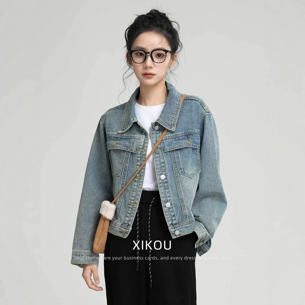 Джинсовая куртка женский 2025 весна и осень новая стирка американский ретро маленький повседневный дикий короткий пиджак топ