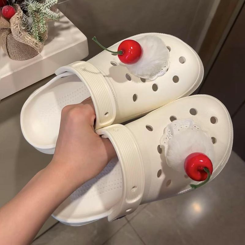 新款卡通可爱仿真雪顶樱桃布艺diy洞洞鞋发饰配件材料批发|undefined
