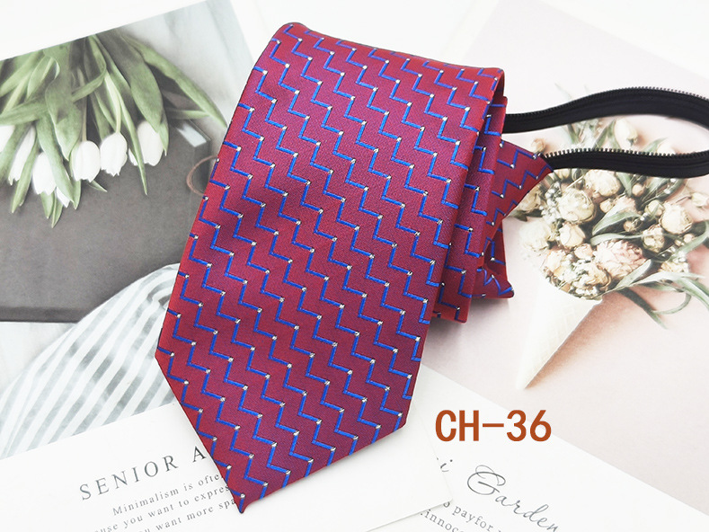 Corbata de cremallera roja para hombres fácil de tirar Estilo libre novio mejor hombre de negocios corbata casual a rayas de hilo teñido 8cm