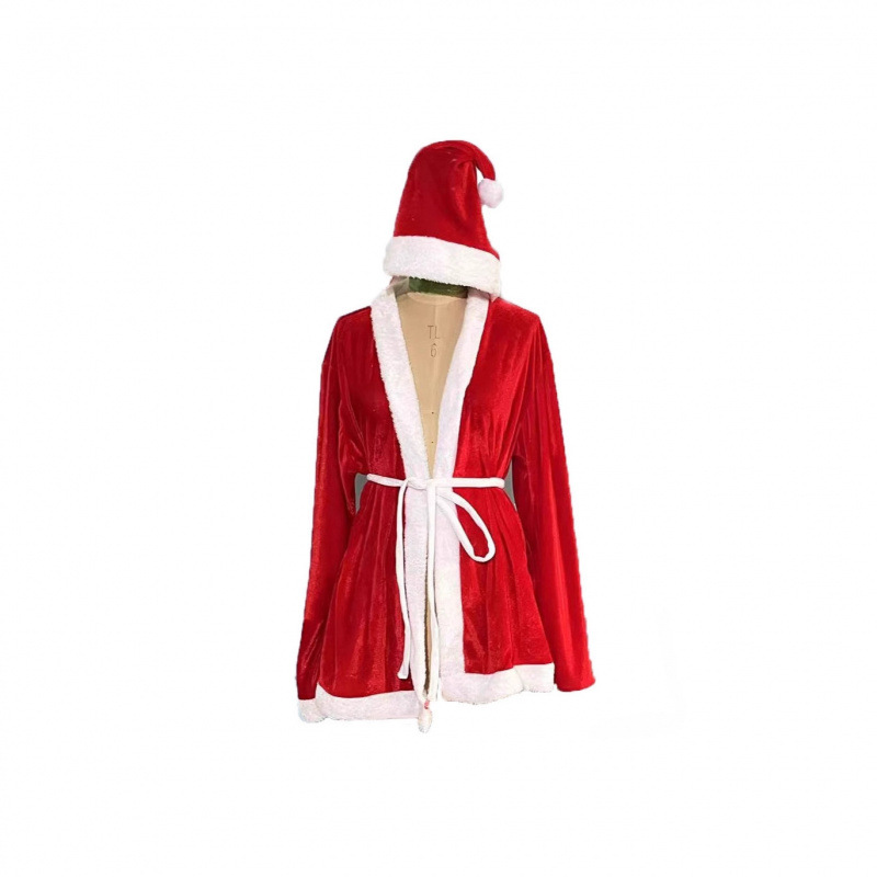Three-Piece Christmas Costume Hat Jacket European and American Warm Cosplay Suit Long-Sleeved Santa Suit Red