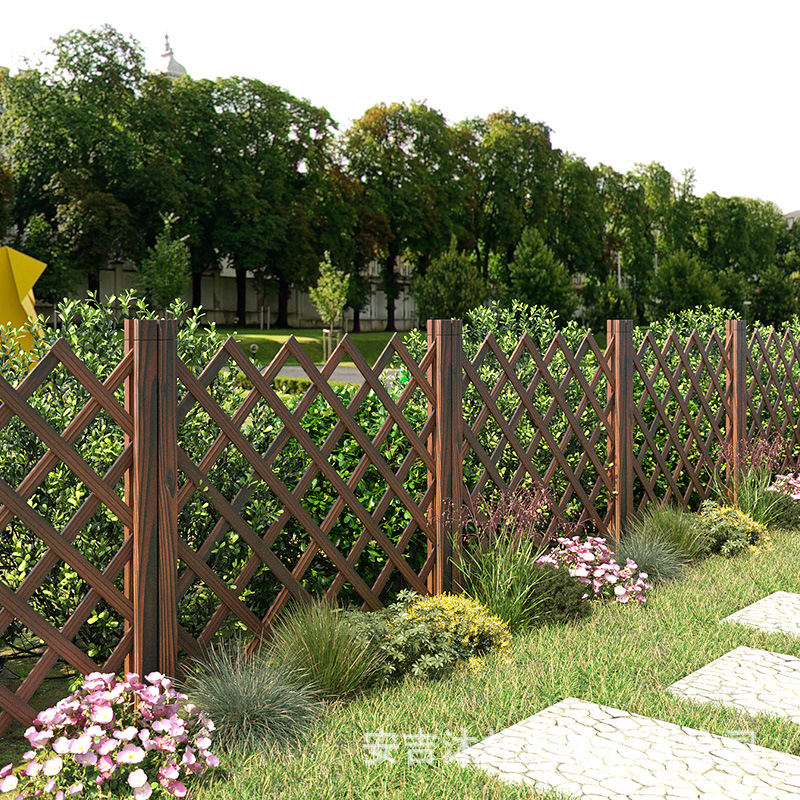 Large anticorrosive carbonized wood fence courtyard cafe Tea Garden partition fence vine plant flower stand climbing vine stand