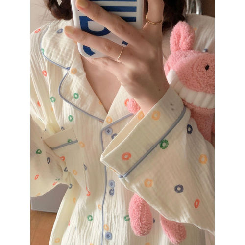 Baby Cotton Feel Sleepwear Set for Girls, Spring and Autumn, Winter Thin Long Sleeve Open Top Loose Gauze Sweet Teen Home Dress Set