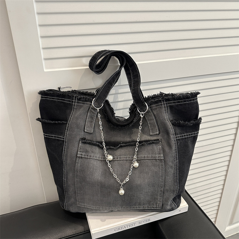 Borsa tote in denim sfumato borsa a spalla donna versatile_voghion.com