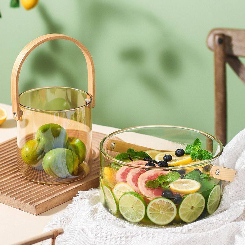 Bamboo handle handle high borosilicate glass fruit basket Ice-cold…