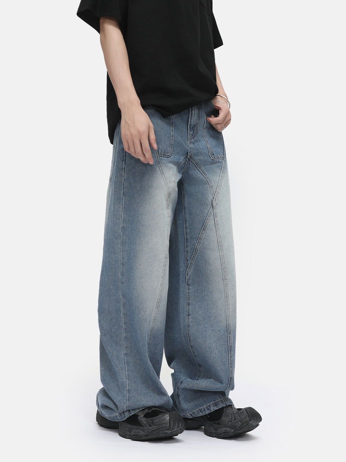 MTLCLOTHES Ropa de hombre | Gaojie Heavy Industry estructura tridimensional blanco, pierna ancha, recto, todo fósforo, jeans lavados de moda