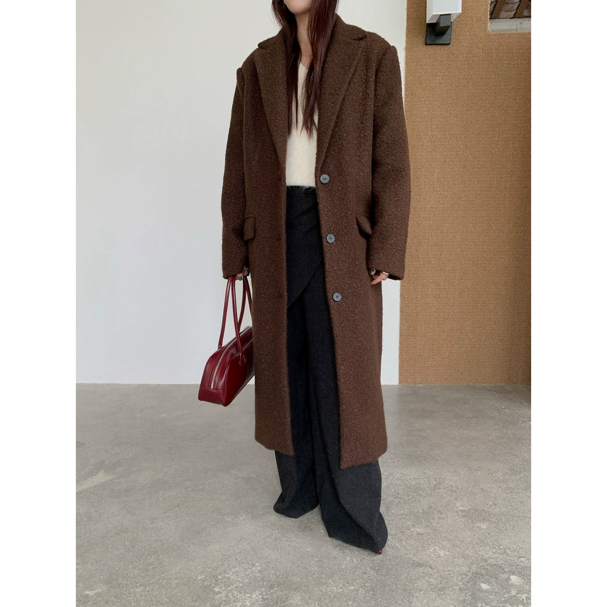 [Без возвратов и обменов] Женское зимнее свободное длинное шерстяное пальто высокого качества с костюмным воротником.