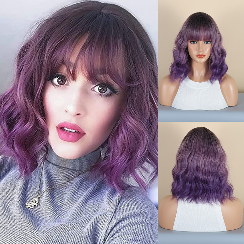 Europe and the United States cross-border new spot short hair BOBO head fashion purple chemical fiber wig full head cover manufacturers wholesale