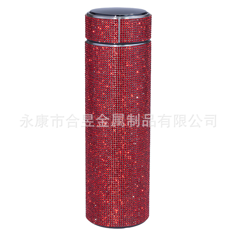 Transfronterizo dedicado completo diamante taza de agua Internet celebridad rhinestone aislamiento térmico pantalla LED de temperatura de alto valor de color olla de aislamiento térmico