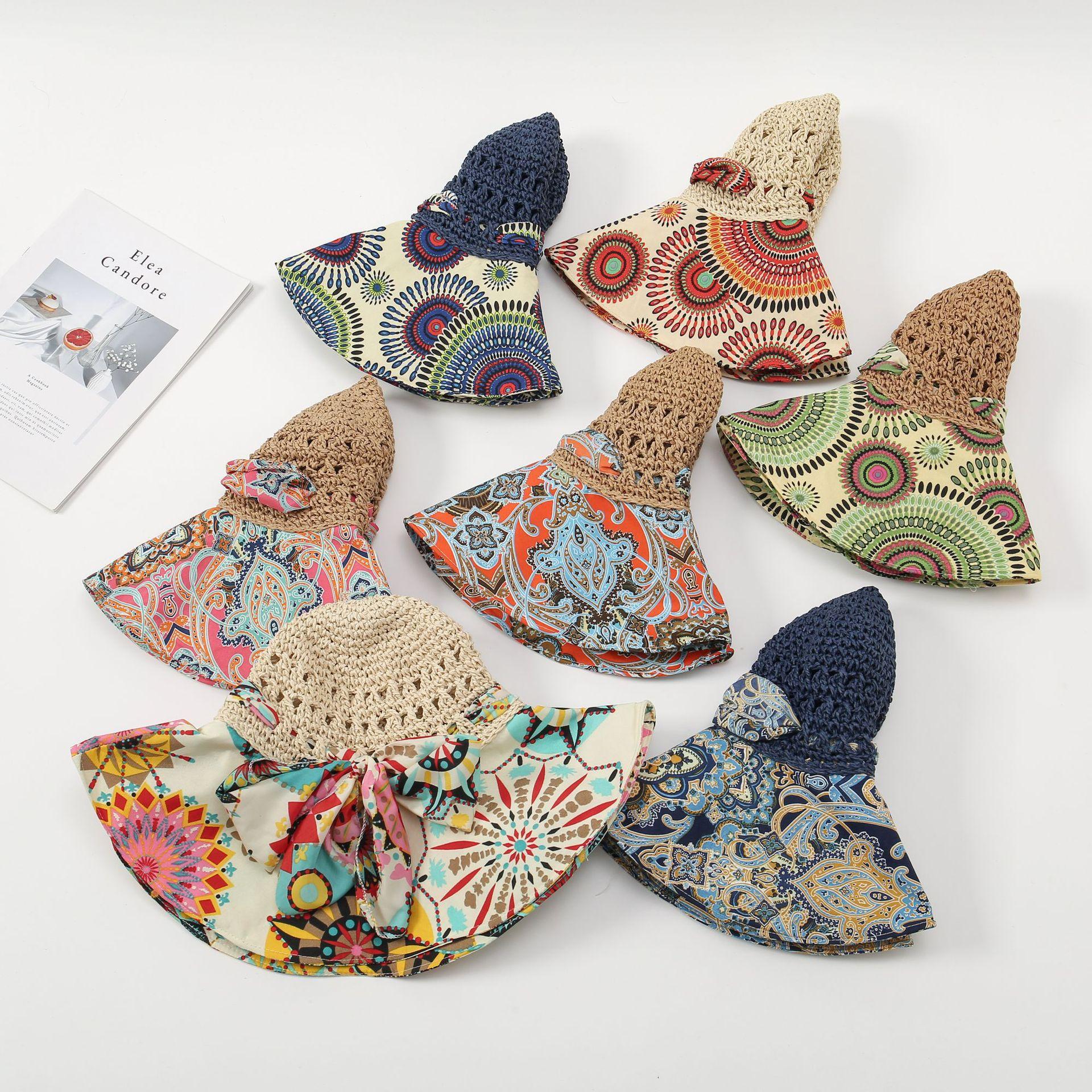 210g Weight Bucket Hat Hats Type Casual, Holiday, Travel Occasion Straw Material Flower Pattern Summer Season Women's Gender Printing Design Pastoral Style Wide Eaves Rim Women's Pastoral Flower Printing Wide Eaves Bucket Hat