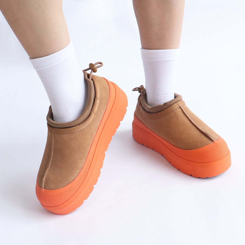 Cowhide snow boots Women's wool waterproof elevating thick soled slip-on cotton shoes_voghion.com