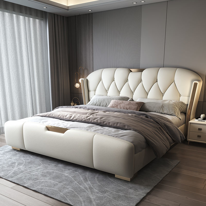 Italian Leather Light Luxury Modern Simple Double Bed Luxury High-End Soft Storage Bed Bedroom Luxury Wedding Bed