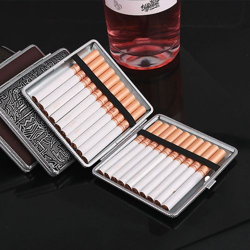 De Shan Metal Cigarette Case for Men, 20-Pack, Portable, Creative and Fashionable, with Pressure-Proof Cigarette Holder