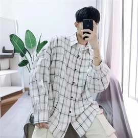 新款长袖衬衫男韩版潮流格子外套港风设计感日系衬衣帅气秋装盐系